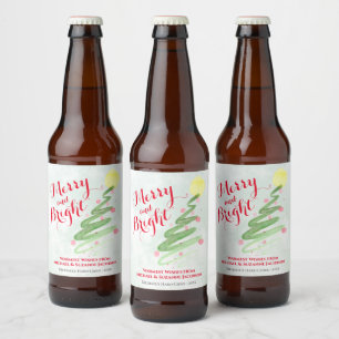 Etiqueta Para Botella De Cerveza Merry & Bright Fun Resumen Árbol de Navidad