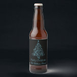 Etiqueta Para Botella De Cerveza Merry Christmas Tree Black Metallic Blue Look<br><div class="desc">Merry Christmas Tree Black and Metallic Blue Look,  Textos: Feliz Navidad,  La familia Williams,  puedes cambiar todo el texto e imagen,  Etiqueta de temporada de la temporada de la botella de cerveza</div>