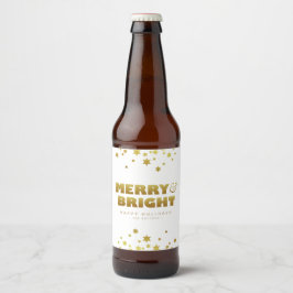Etiqueta Para Botella De Cerveza Merry y Bright | Navidades divertidos blanco y oro