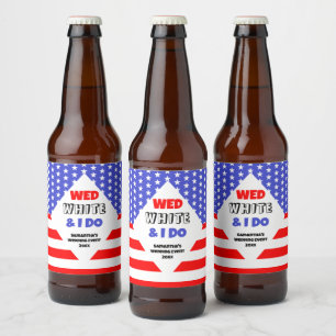 Etiqueta Para Botella De Cerveza Mié, Blanco & Yo Hago Evento de Boda Patriótica