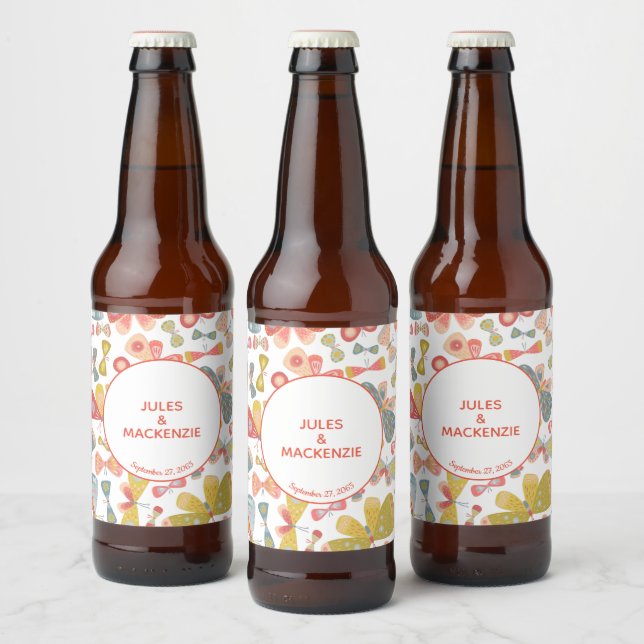 Etiqueta Para Botella De Cerveza Modern Pastel Graphic Butterfly Pattern (Botellas)