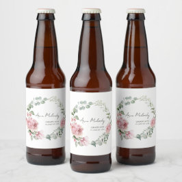 Etiqueta Para Botella De Cerveza Modern Pink Roses Script Class of Graduation