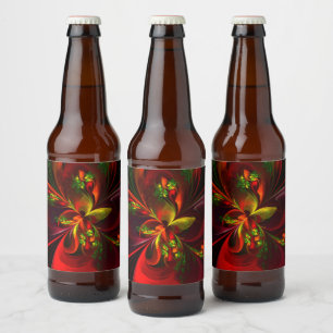 Etiqueta Para Botella De Cerveza Modern Red Green Floral Abstract Art Pattern #05
