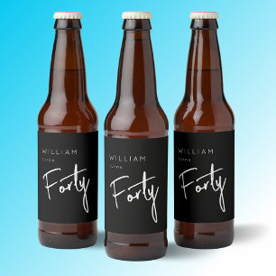 Etiqueta Para Botella De Cerveza Moderno 40.º 40º cumpleaños masculino negro