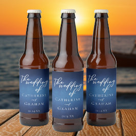 Etiqueta Para Botella De Cerveza Moderno Personalizable Boda de Noche Azul Mini