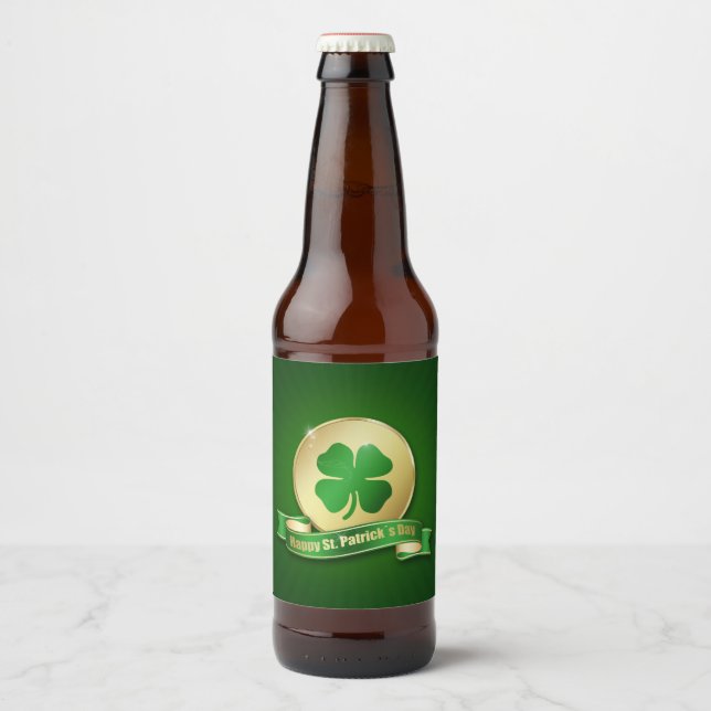 Etiqueta Para Botella De Cerveza Moneda de San Patricio Shamrock (Anverso)