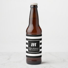Etiqueta Para Botella De Cerveza Monograma de franja negra y blanca