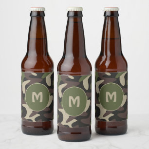 Etiqueta Para Botella De Cerveza Monograma del patrón verde marrón del camuflaje mi