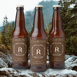 Etiqueta Para Botella De Cerveza Monograma elegante de marco marrón