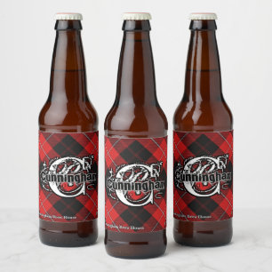 Etiqueta Para Botella De Cerveza Monograma feliz del tartán de Cunningham del clan
