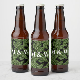 Etiqueta Para Botella De Cerveza Monograma moderno de impresión de palma de hojas t