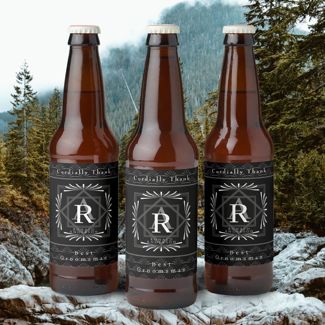 Etiqueta Para Botella De Cerveza Monograma negro de marco elegante (Modern stylish Monogram Design. )