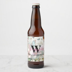 Etiqueta Para Botella De Cerveza Monograma nombre Flores tropicales hojas acuarela