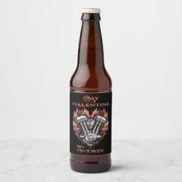 Etiqueta Para Botella De Cerveza My Valentine has a V-Twin, Biker