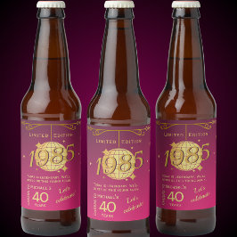 Etiqueta Para Botella De Cerveza Nacido en 1985 Etiqueta de cerveza rosa fiesta de