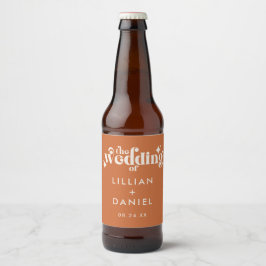 Etiqueta Para Botella De Cerveza Naranja retro moderno y Boda crema