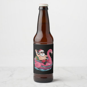 Etiqueta Para Botella De Cerveza Navidades Flotantes De Santa Flamingo En Julio