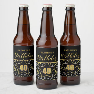Etiqueta Para Botella De Cerveza Nombre 40.º tema de cumpleaños Confetti en oro en 