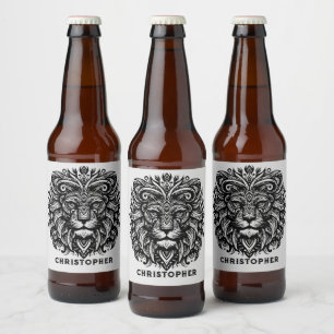 Etiqueta Para Botella De Cerveza Nombre para añadir león tribal