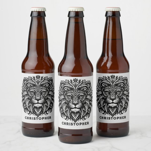 Etiqueta Para Botella De Cerveza Nombre para añadir león tribal (Botellas)