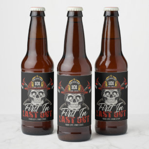 Etiqueta Para Botella De Cerveza Nombre personalizado Bombero Primero en entrar últ