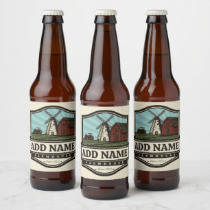 Etiqueta Para Botella De Cerveza NOMBRE Personalizado Rústico Farmhouse Old Windmil