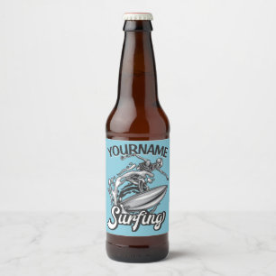 Etiqueta Para Botella De Cerveza Nombre personalizado Surfista Ola Grande Esqueleto