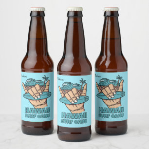 Etiqueta Para Botella De Cerveza Nombre personalizado y ubicación Surf Shaka