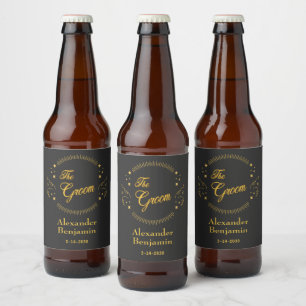 Etiqueta Para Botella De Cerveza Novio Boda Elegante Personalizado Oro