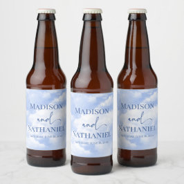 Etiqueta Para Botella De Cerveza Nubes de espuma blanca azul ensueño elegante matri