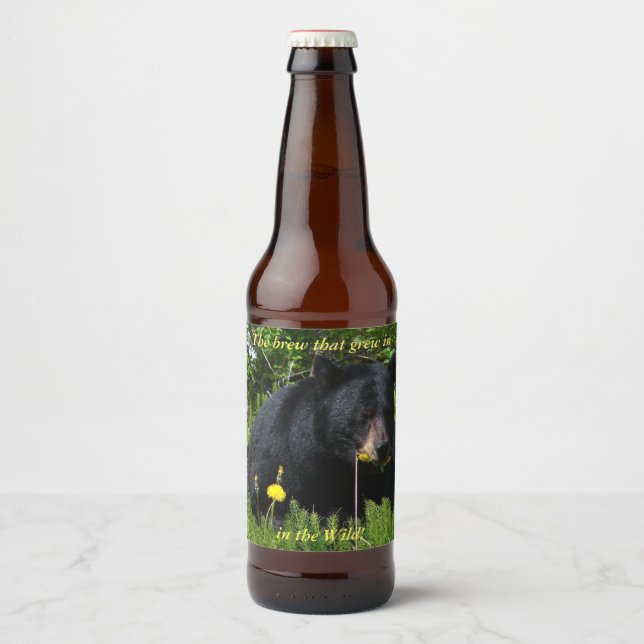 Etiqueta Para Botella De Cerveza Oso negro en lo salvaje (Anverso)