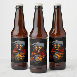 Etiqueta Para Botella De Cerveza Oso Retro Con Sombrero Rallador De Queso Y Gafas D