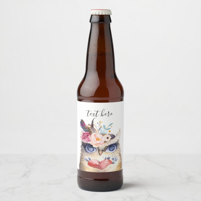 Etiqueta Para Botella De Cerveza OWL, bohemias, boho floral (Anverso)