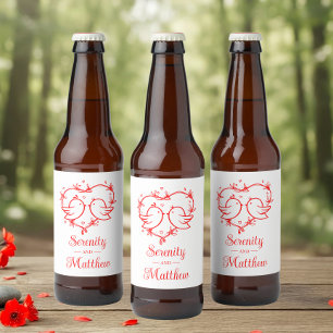 Etiqueta Para Botella De Cerveza Pajaritos de Amor Boho Corazón Rojo Jardín Boda