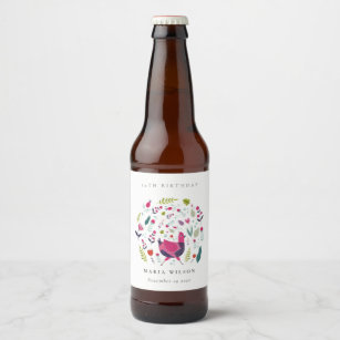 Etiqueta Para Botella De Cerveza Pájaro floral de la granja folk brillante de cualq