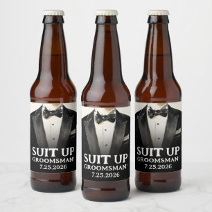 Etiqueta Para Botella De Cerveza Palabras de cerveza de Groomsman de traje negro