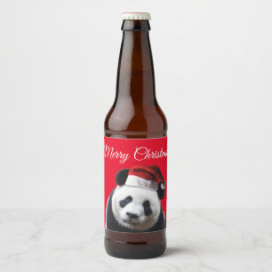 Etiqueta Para Botella De Cerveza Panda Bear usando un Gorra de Santa Claus para Nav