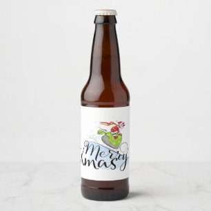 Etiqueta Para Botella De Cerveza PAPÁ NOEL en un trineo - feliz Navidad