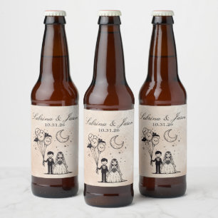 Etiqueta Para Botella De Cerveza Pareja pequeña y fantasmal
