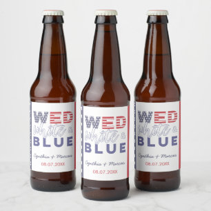 Etiqueta Para Botella De Cerveza Partido De Bodas De Ajedrez Informal, Blanco Y Azu
