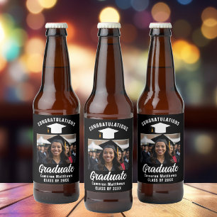 Etiqueta Para Botella De Cerveza Partido de Graduación de Foto de Graduado Blanco N