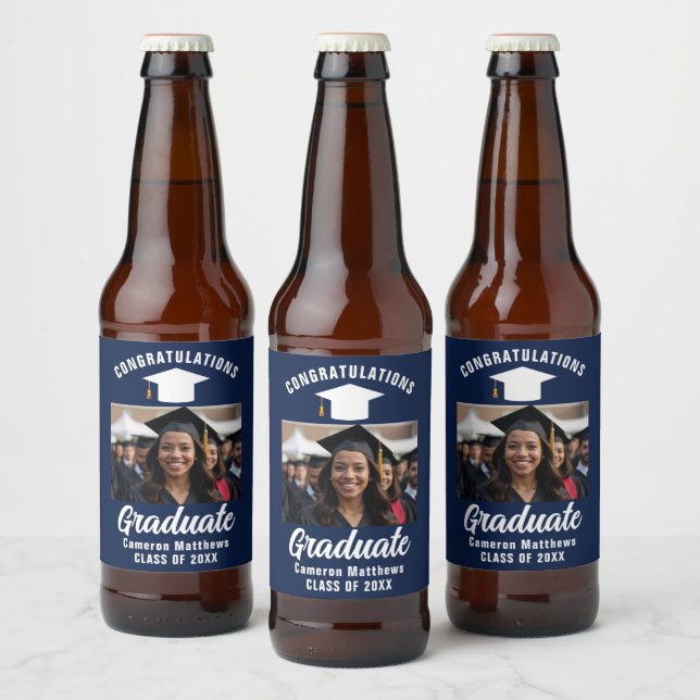 Etiqueta Para Botella De Cerveza Partido de Graduación de la Foto de la Marina Blue (Botellas)