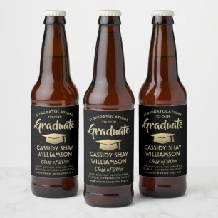 Etiqueta Para Botella De Cerveza Partido de Graduación Felicitaciones Negro y Elega