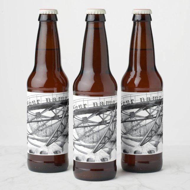 Etiqueta Para Botella De Cerveza Pasarela antigua. Dibujo a lápiz. (Botellas)