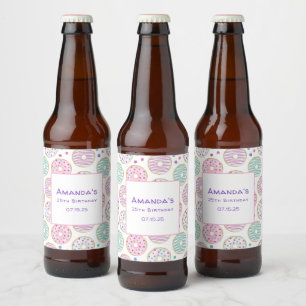 Etiqueta Para Botella De Cerveza Patrón de Donut Cuto Día de Aniversario colorido
