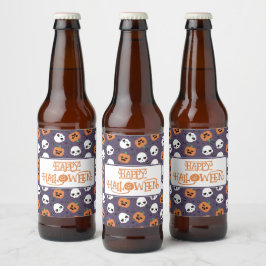Etiqueta Para Botella De Cerveza Patrón Kawaii de Halloween