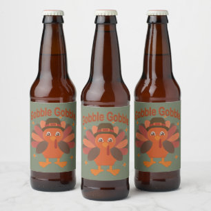 Etiqueta Para Botella De Cerveza Pavo de Acción de Gracias Lindo Dibujo – “Gobble G