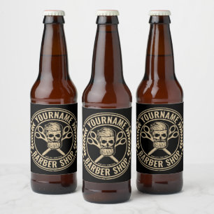 Etiqueta Para Botella De Cerveza Peluquería personalizada de Skull Rockabilly