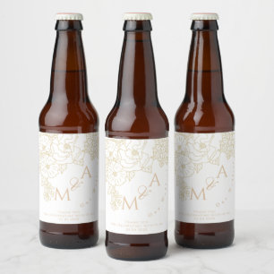 Etiqueta Para Botella De Cerveza Peonías Blancas Ivory para Bodas Románticas