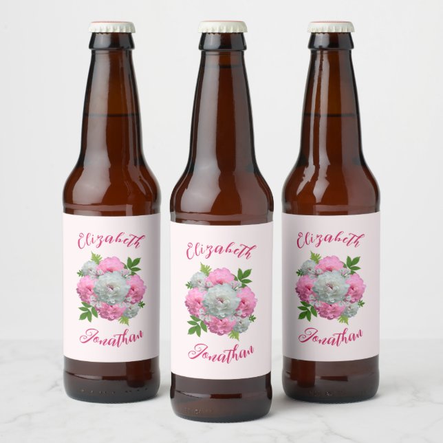 Etiqueta Para Botella De Cerveza Peony Bouquet Boda (Botellas)